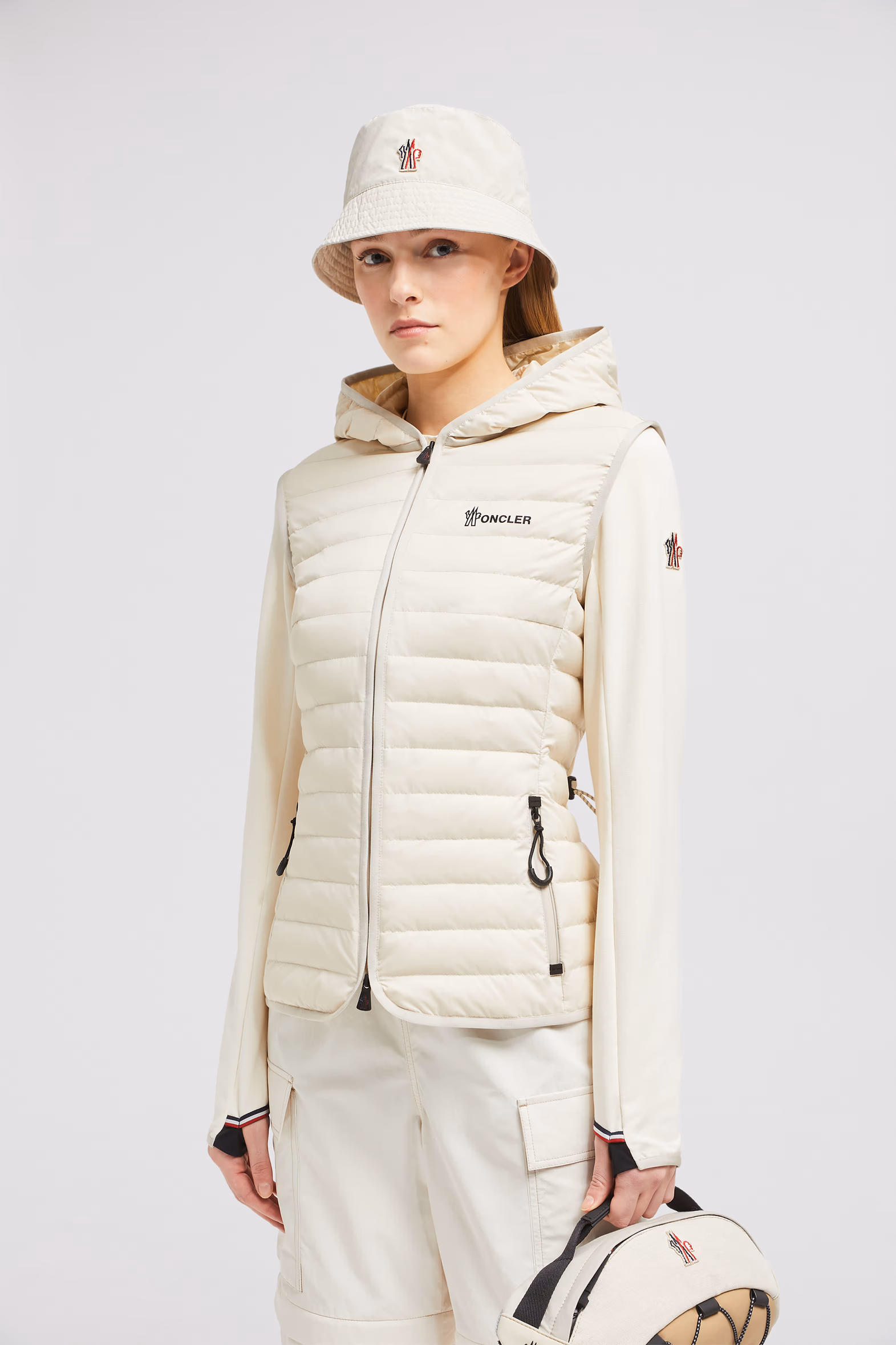 Padded Zip-Up Cotton Hoodie Women White Ivory Moncler 0